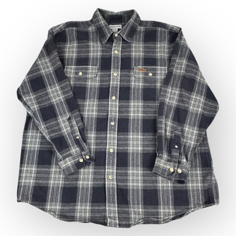Carhartt Plaid Flannel Button-down Shirt Men's 2XL 100% Cotton Gray